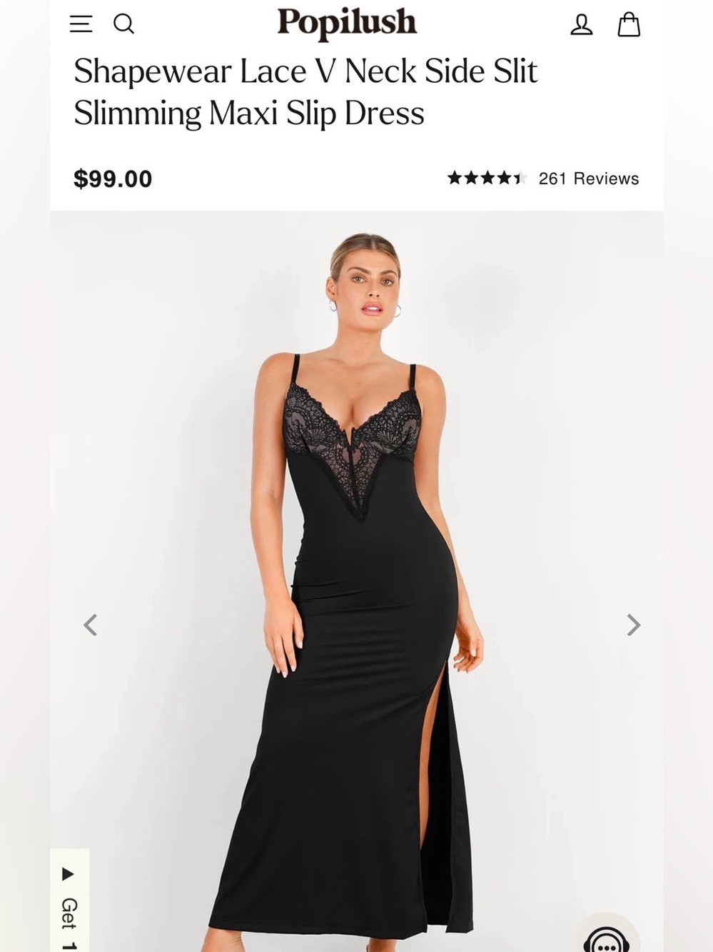 PopilushLace V-Neck Side-Slit Maxi Slip Dress - Black
